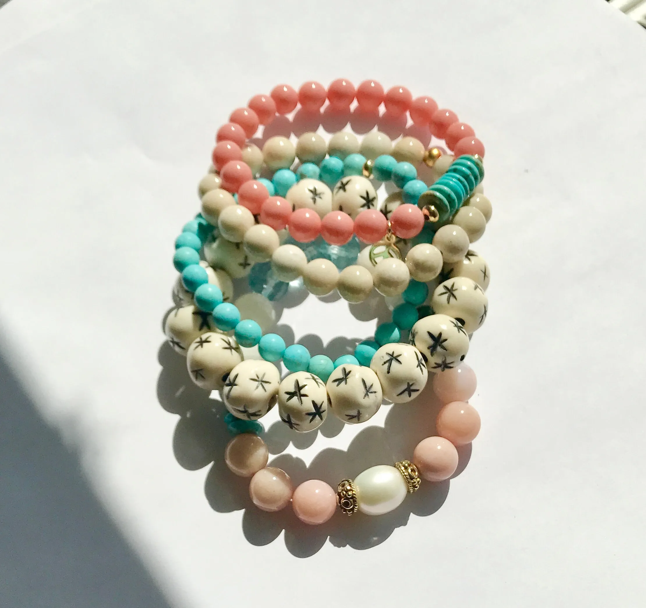 Turquoise Coral Stack Bracelet Set of 3 Boho Style