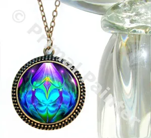 Twin Flames Heart Necklace, Purple Teal Chakra Jewelry, Lightworker Energy Art - "Unity"