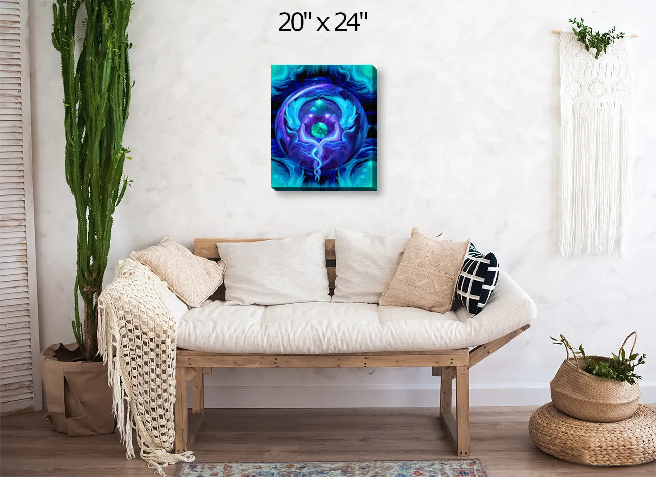 Twin Flames Stretched Canvas Art Print, Reiki-Inspired Wall Decor - "Healing Circle"