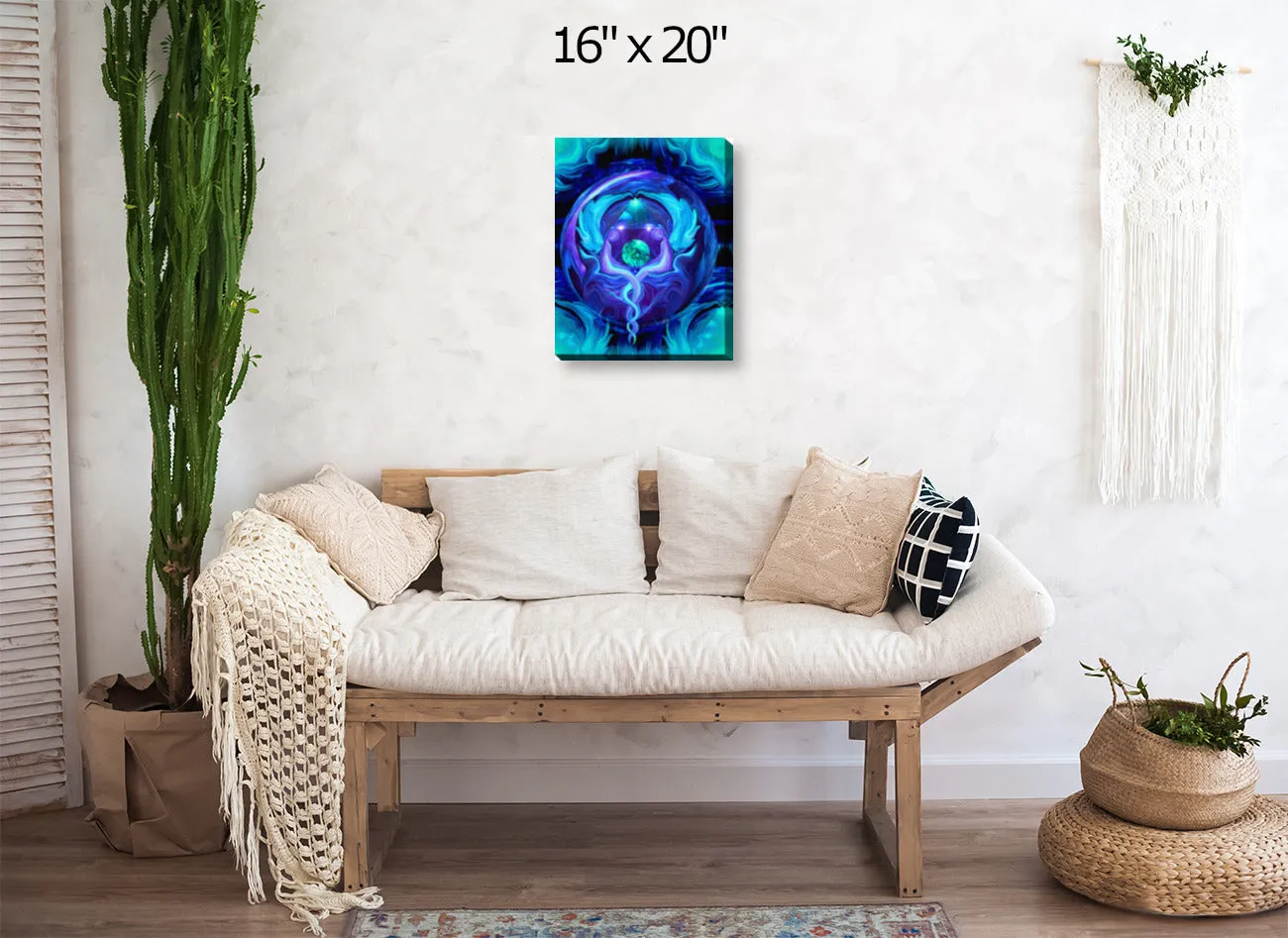 Twin Flames Stretched Canvas Art Print, Reiki-Inspired Wall Decor - "Healing Circle"