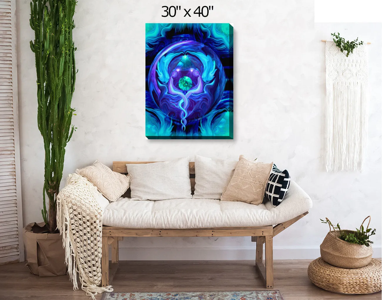 Twin Flames Stretched Canvas Art Print, Reiki-Inspired Wall Decor - "Healing Circle"