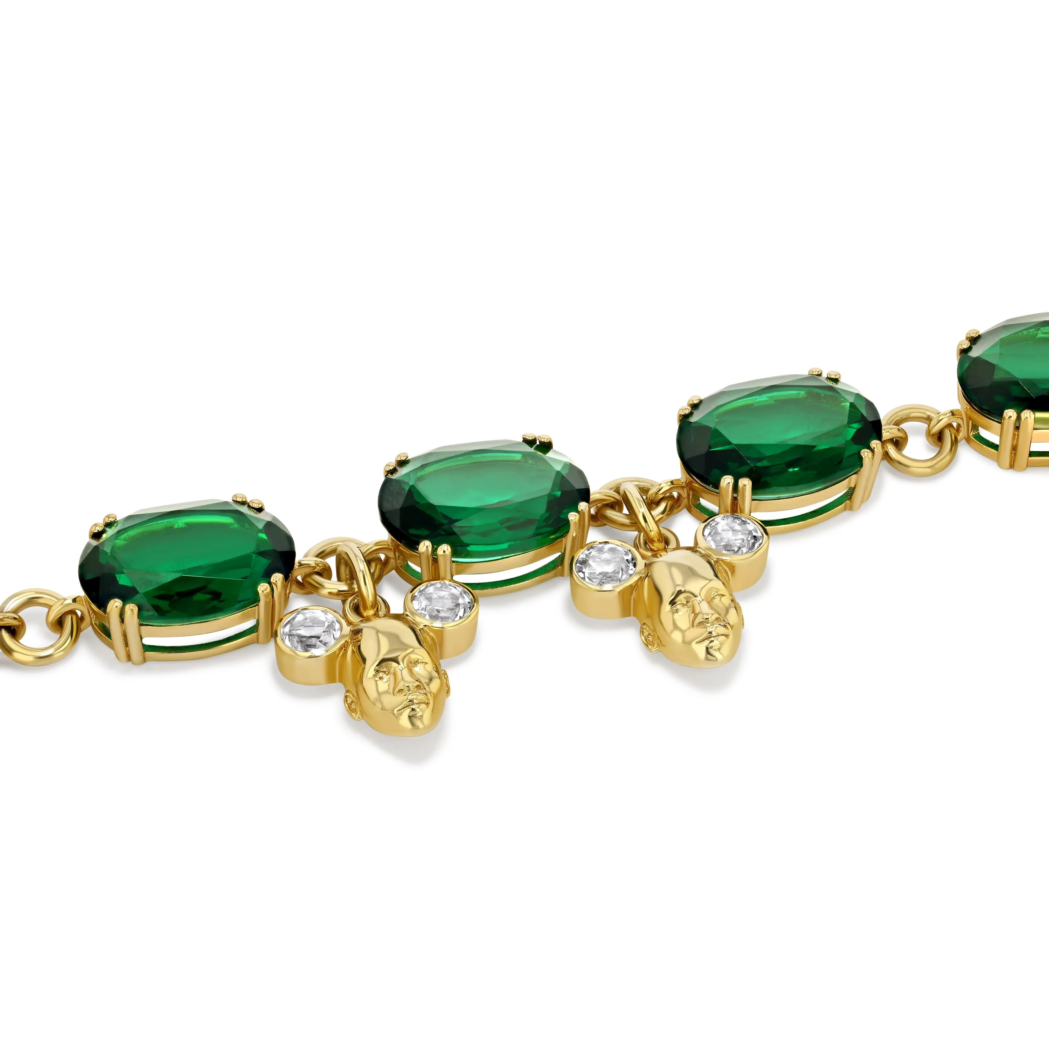 Twins Charm Bracelet with Green   White Quartz in Gold