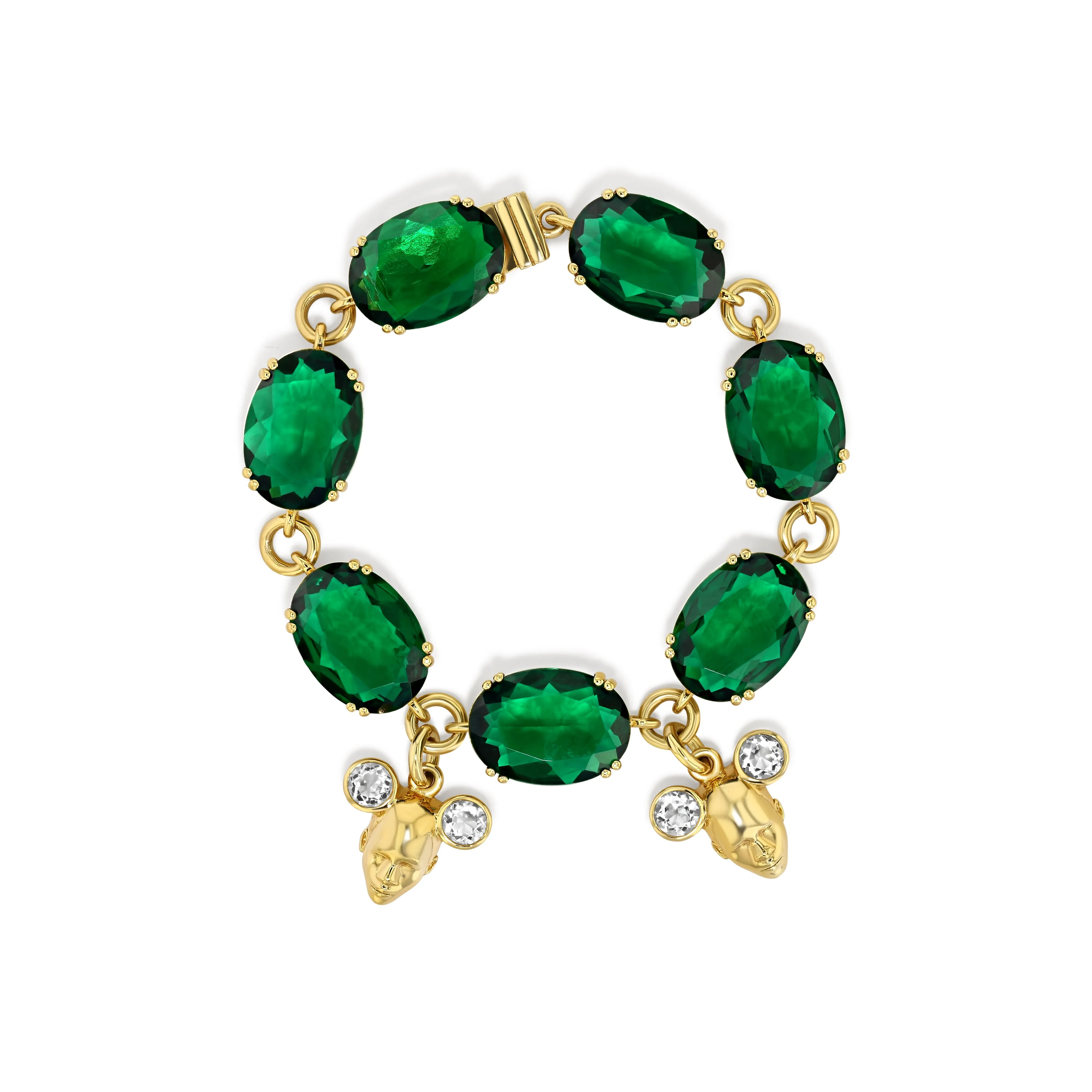 Twins Charm Bracelet with Green   White Quartz in Gold