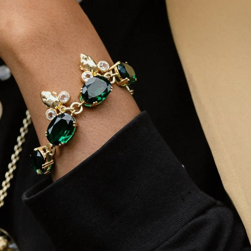 Twins Charm Bracelet with Green   White Quartz in Gold