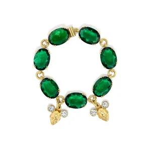 Twins Charm Bracelet with Green   White Quartz in Gold