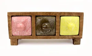 Two Moustaches 9.5 Inches Wooden Chest Tower with 3 Colourful Ceramic Drawers, Multipurpose Storage, Dressing Table Organizer, Decorated Wooden Drawer Table Décor, Multicolored, Standard, Pack of 1