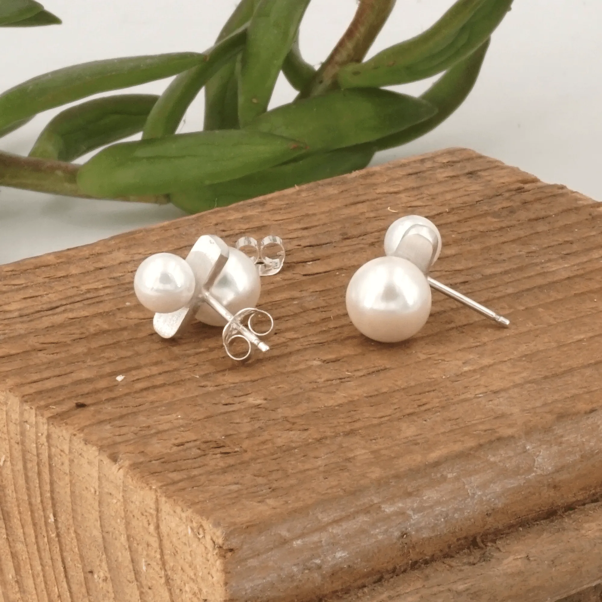 Two Pearl Sterling Silver Bar Earrings | Stunning Sophistication | Effortless Elegance | Captivating Brilliance 0340