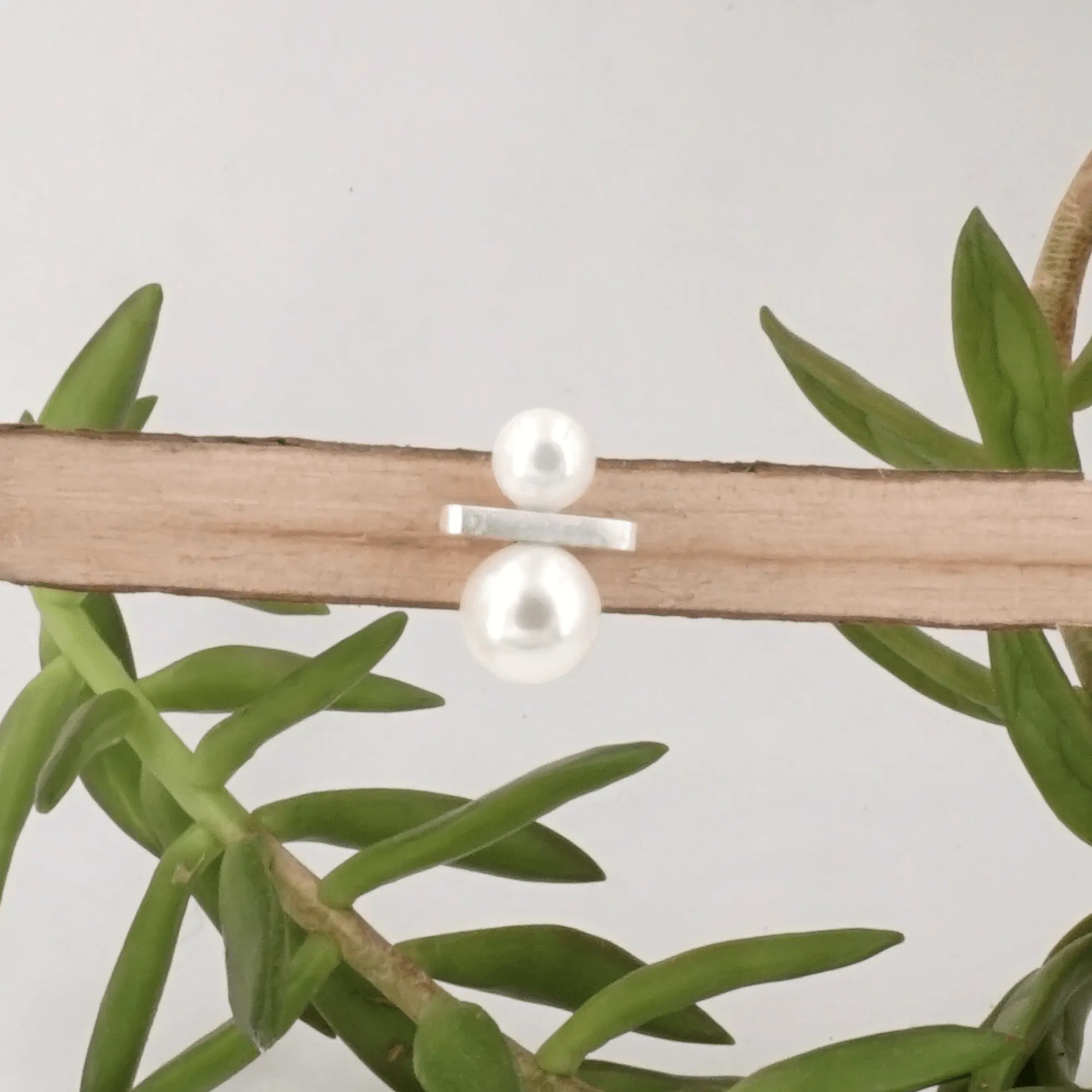 Two Pearl Sterling Silver Bar Earrings | Stunning Sophistication | Effortless Elegance | Captivating Brilliance 0340