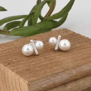 Two Pearl Sterling Silver Bar Earrings | Stunning Sophistication | Effortless Elegance | Captivating Brilliance 0340