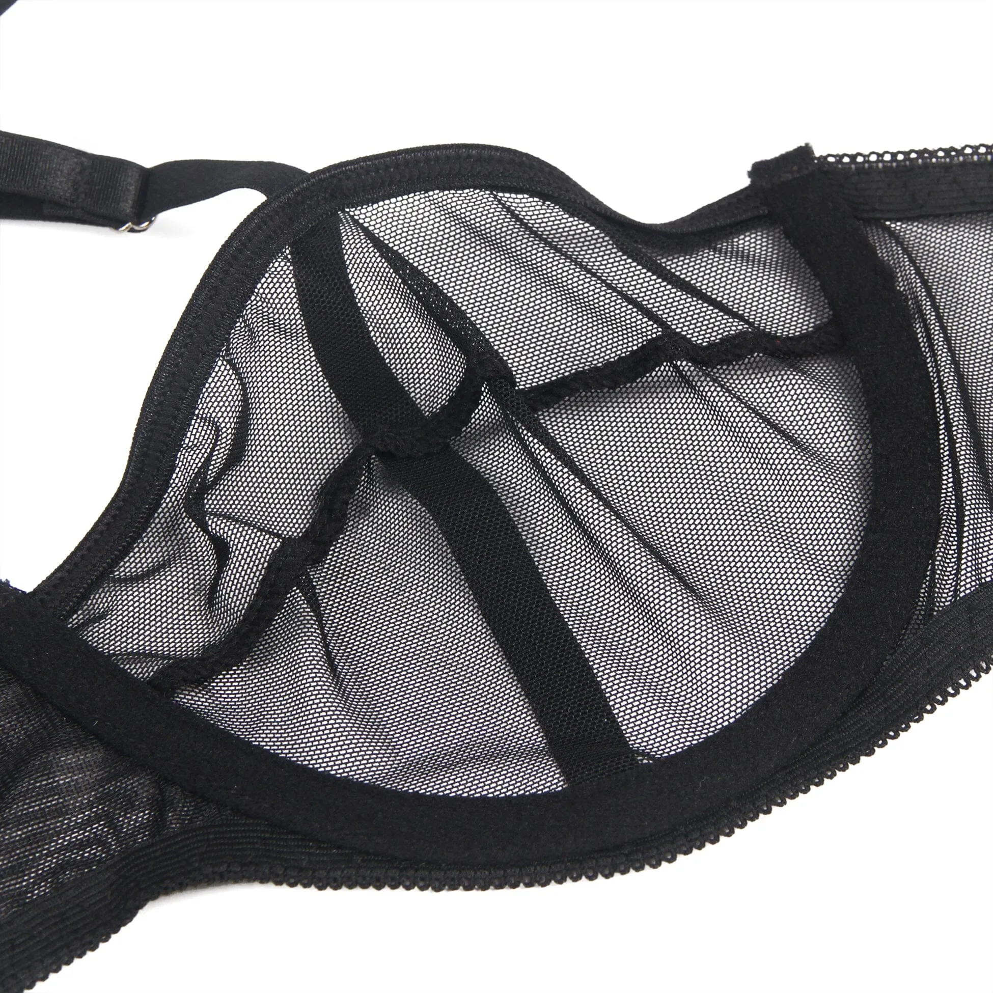Two Piece Underwired Mesh Set with Corseted Back & Leg Straps - Black & Red, Sizes 8/10 to 20/22