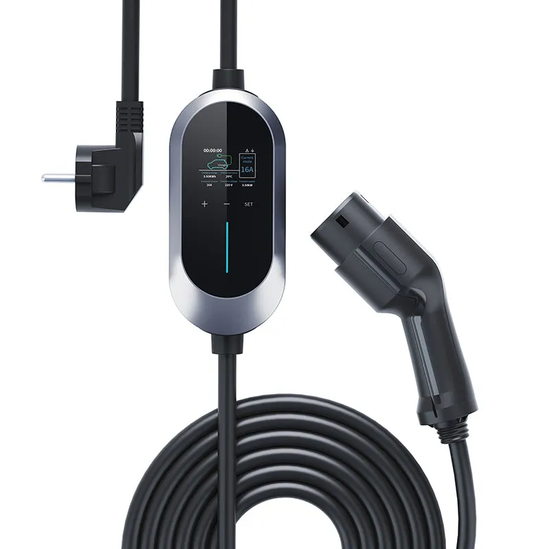 Type2 Portable EV Charger Touch LED Screen 110V 220V 230V Adjustable 8a 10a 13a 16a Portable Ev Charger