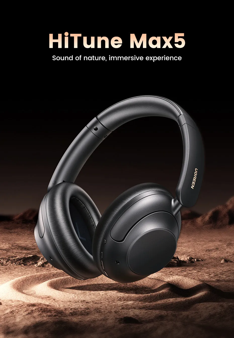 Ugreen HiTune Max5 Hybrid Active Noise-Cancelling Headphones Black HP202