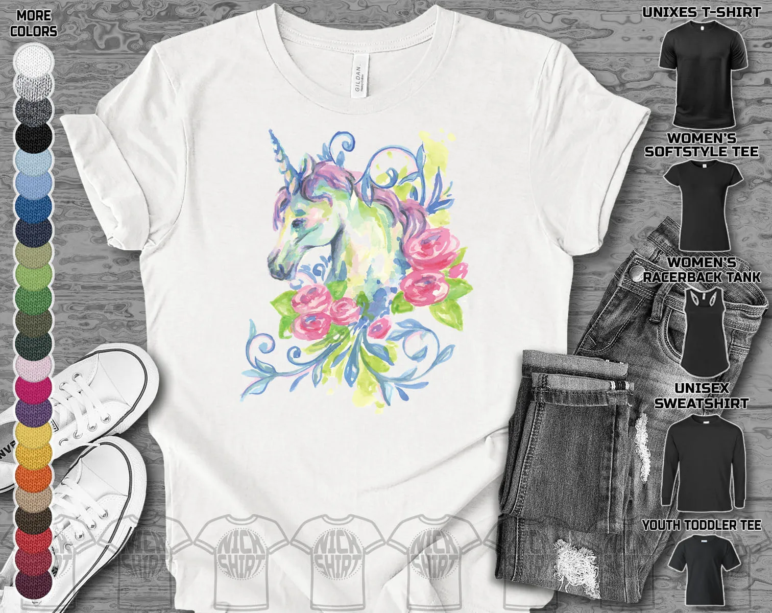 Unicorn Heads Watercolor Mom Mothers Day Mama Mammy Love Heart Family Gift Unisex T-Shirt
