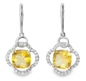 Unique 18K White Gold Diamond Citrine Hanging Earrings