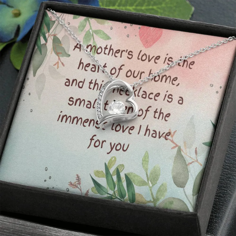 Unique Gift for Mother - Forever Love Gold/White  Finish Necklace with On-Demand Message Card:" A Token of a Mother's Endless Love" in a  Gift Box