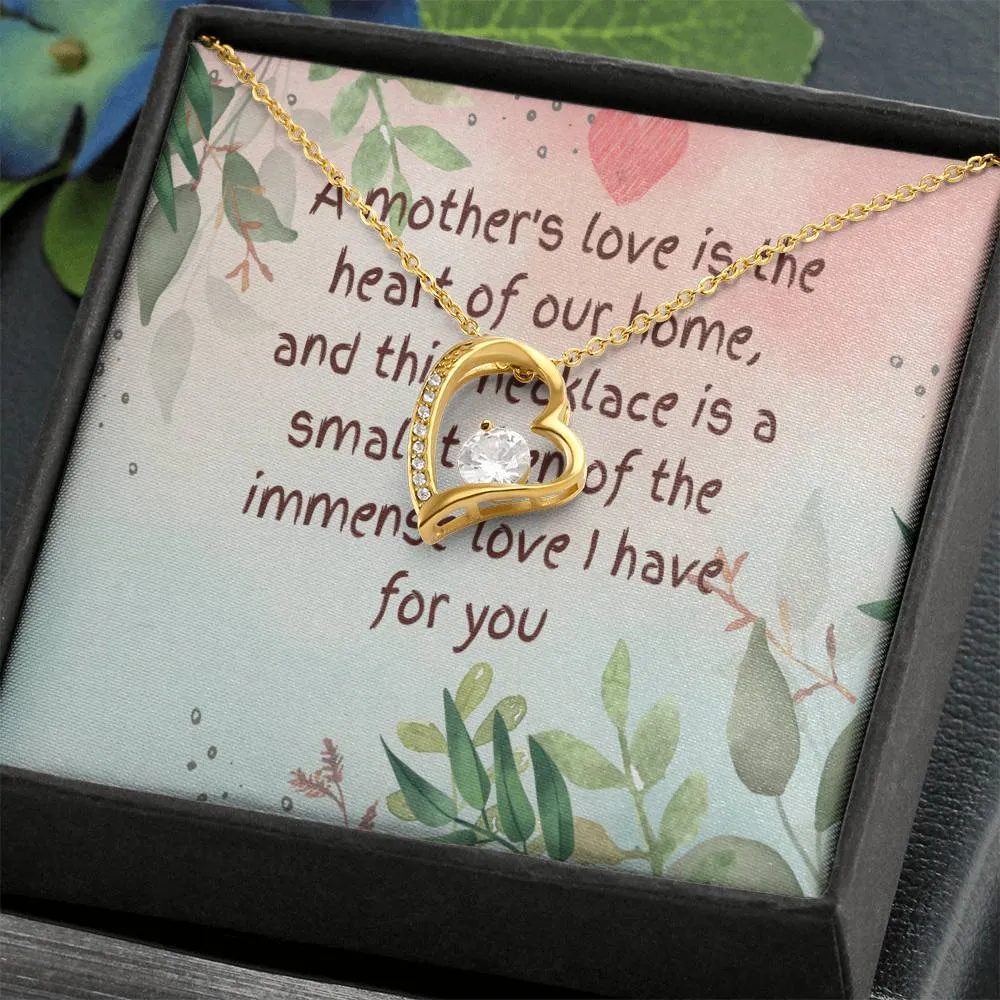 Unique Gift for Mother - Forever Love Gold/White  Finish Necklace with On-Demand Message Card:" A Token of a Mother's Endless Love" in a  Gift Box