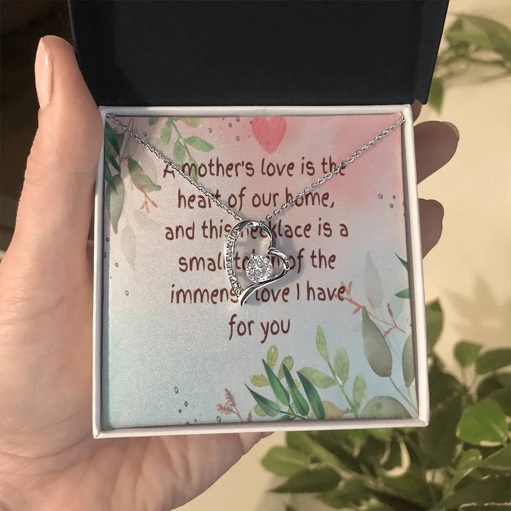 Unique Gift for Mother - Forever Love Gold/White  Finish Necklace with On-Demand Message Card:" A Token of a Mother's Endless Love" in a  Gift Box