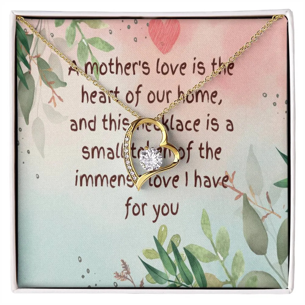 Unique Gift for Mother - Forever Love Gold/White  Finish Necklace with On-Demand Message Card:" A Token of a Mother's Endless Love" in a  Gift Box