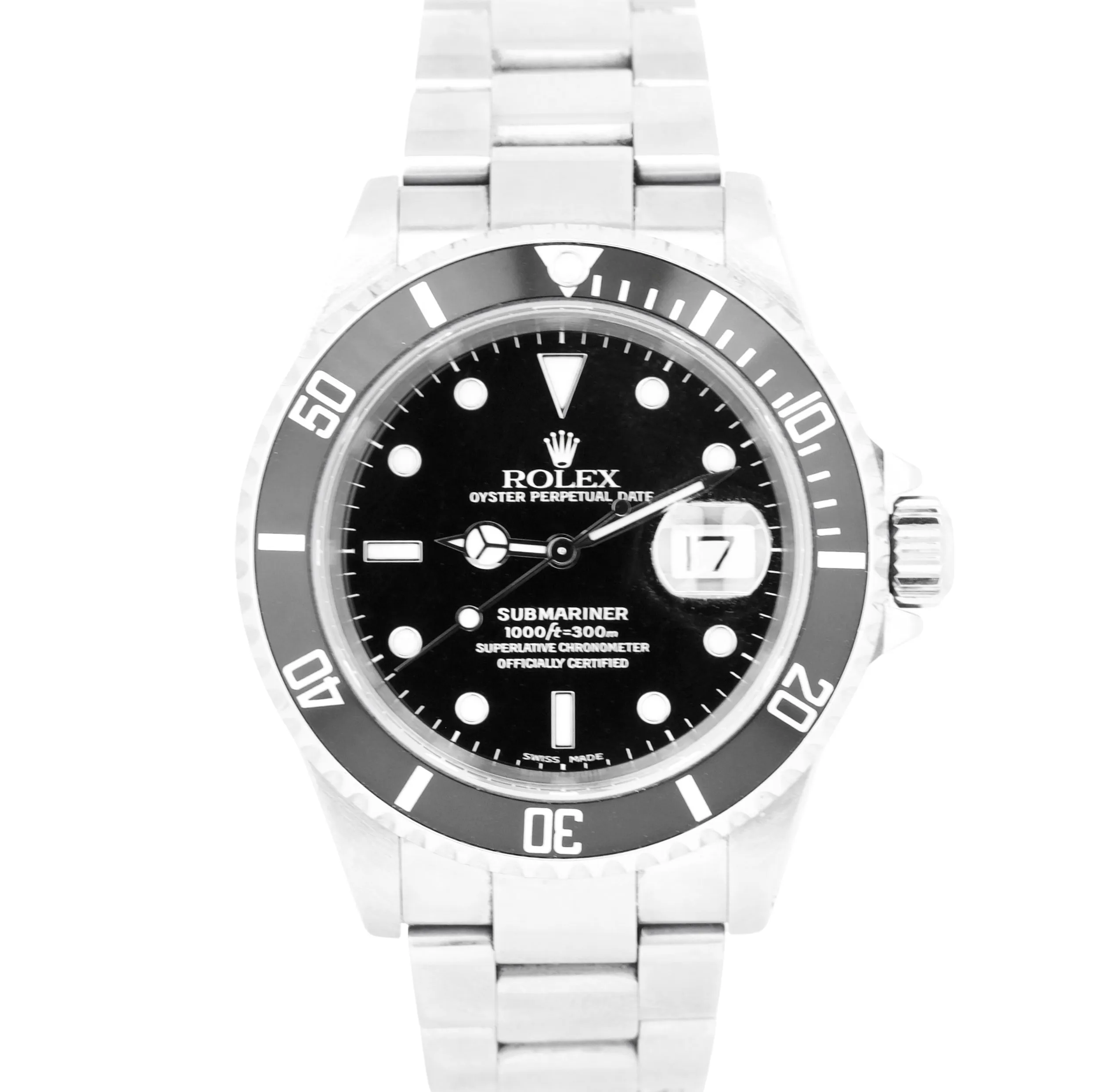 UNPOL. Rolex Submariner Date Stainless Steel 40mm Black Oyster Watch 16610 BOX