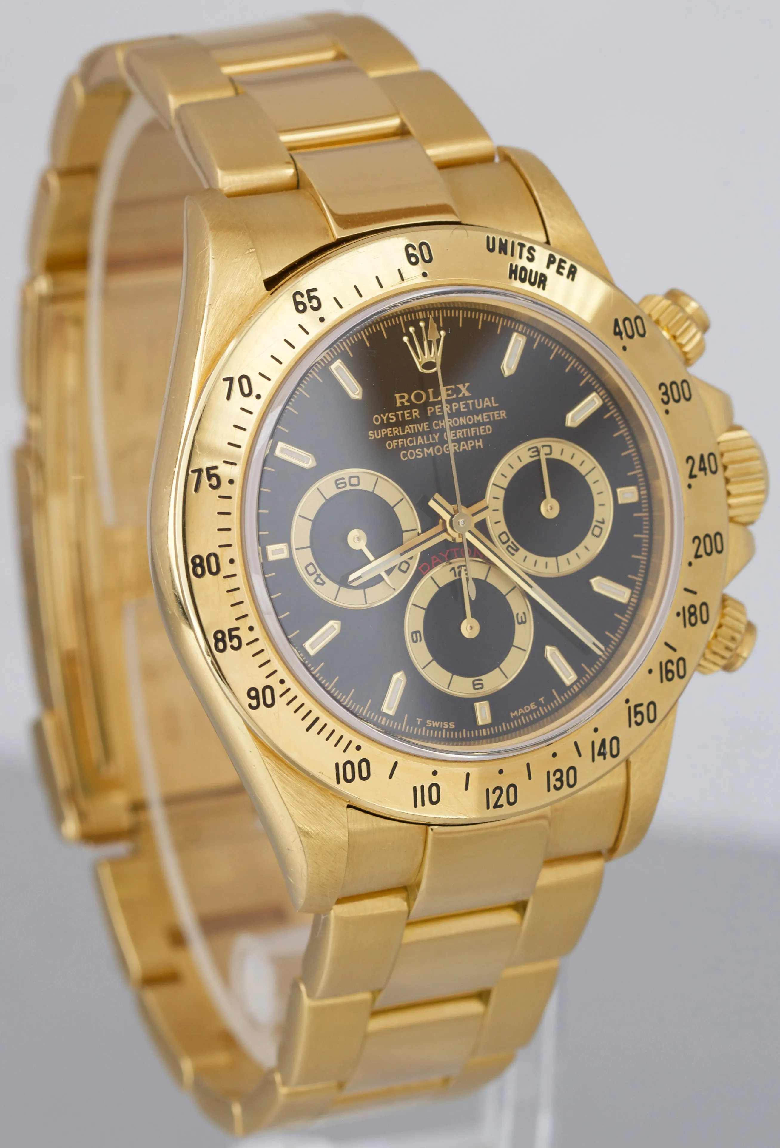 UNPOLISHED 1998 Rolex Daytona Cosmograph 40mm Black 18K Yellow Gold Watch 16528