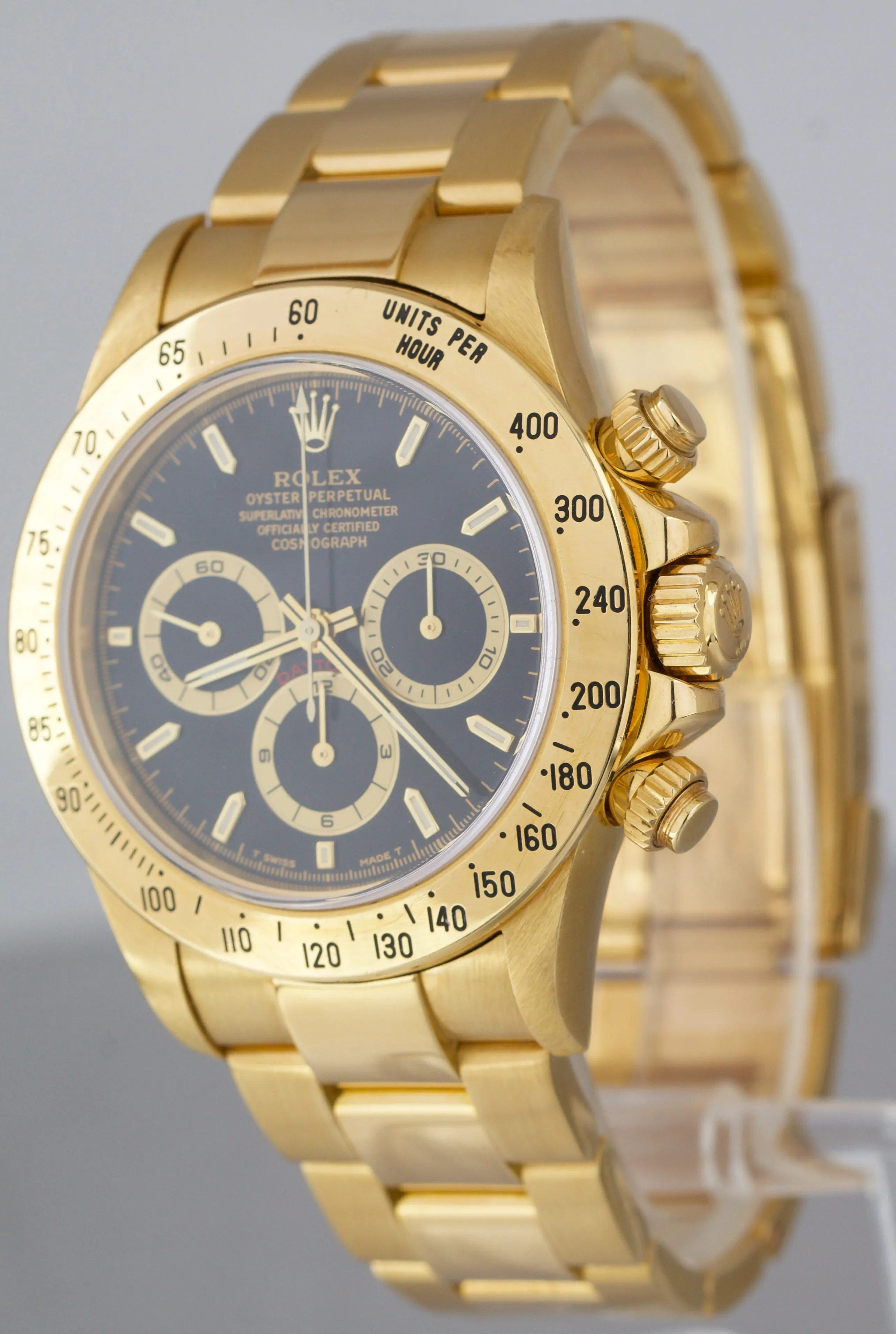 UNPOLISHED 1998 Rolex Daytona Cosmograph 40mm Black 18K Yellow Gold Watch 16528