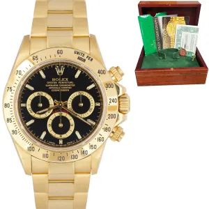 UNPOLISHED 1998 Rolex Daytona Cosmograph 40mm Black 18K Yellow Gold Watch 16528
