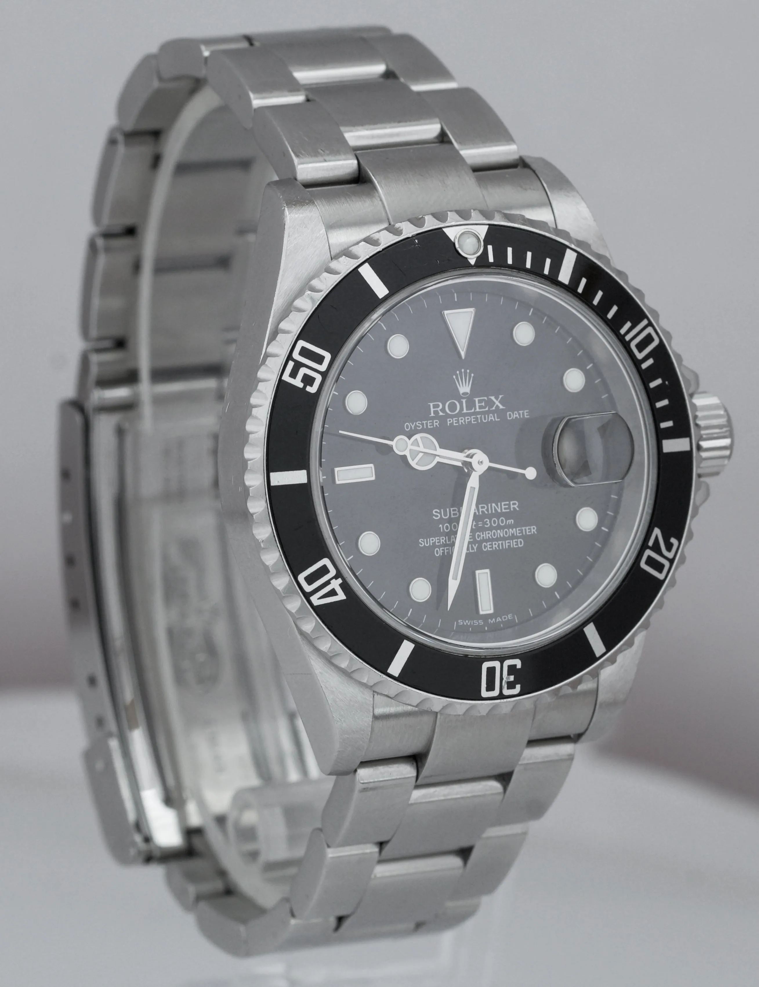 UNPOLISHED 2008 Rolex Submariner Date 16610 NO HOLES 40mm Black Steel Dive Watch