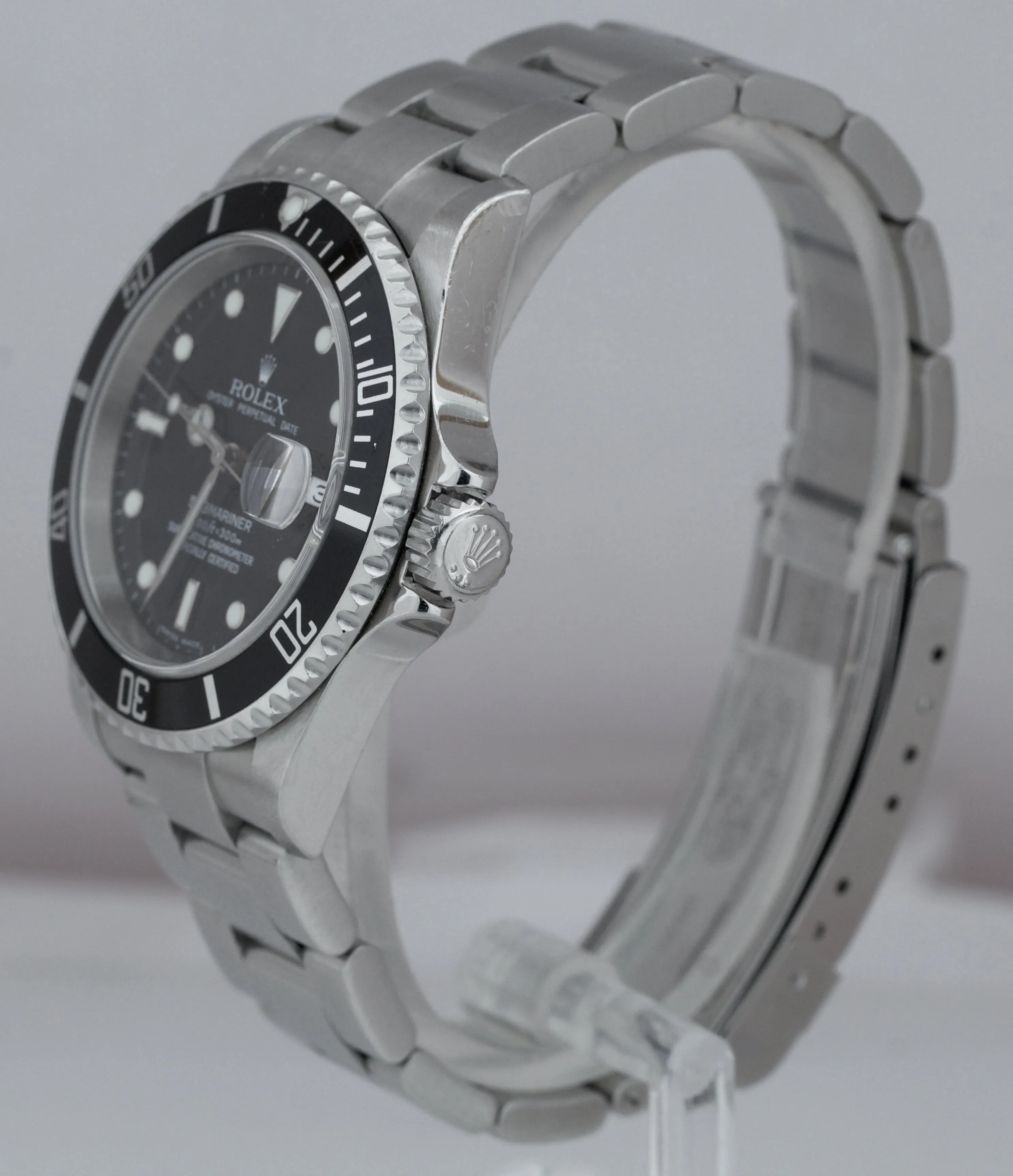 UNPOLISHED 2008 Rolex Submariner Date 16610 NO HOLES 40mm Black Steel Dive Watch