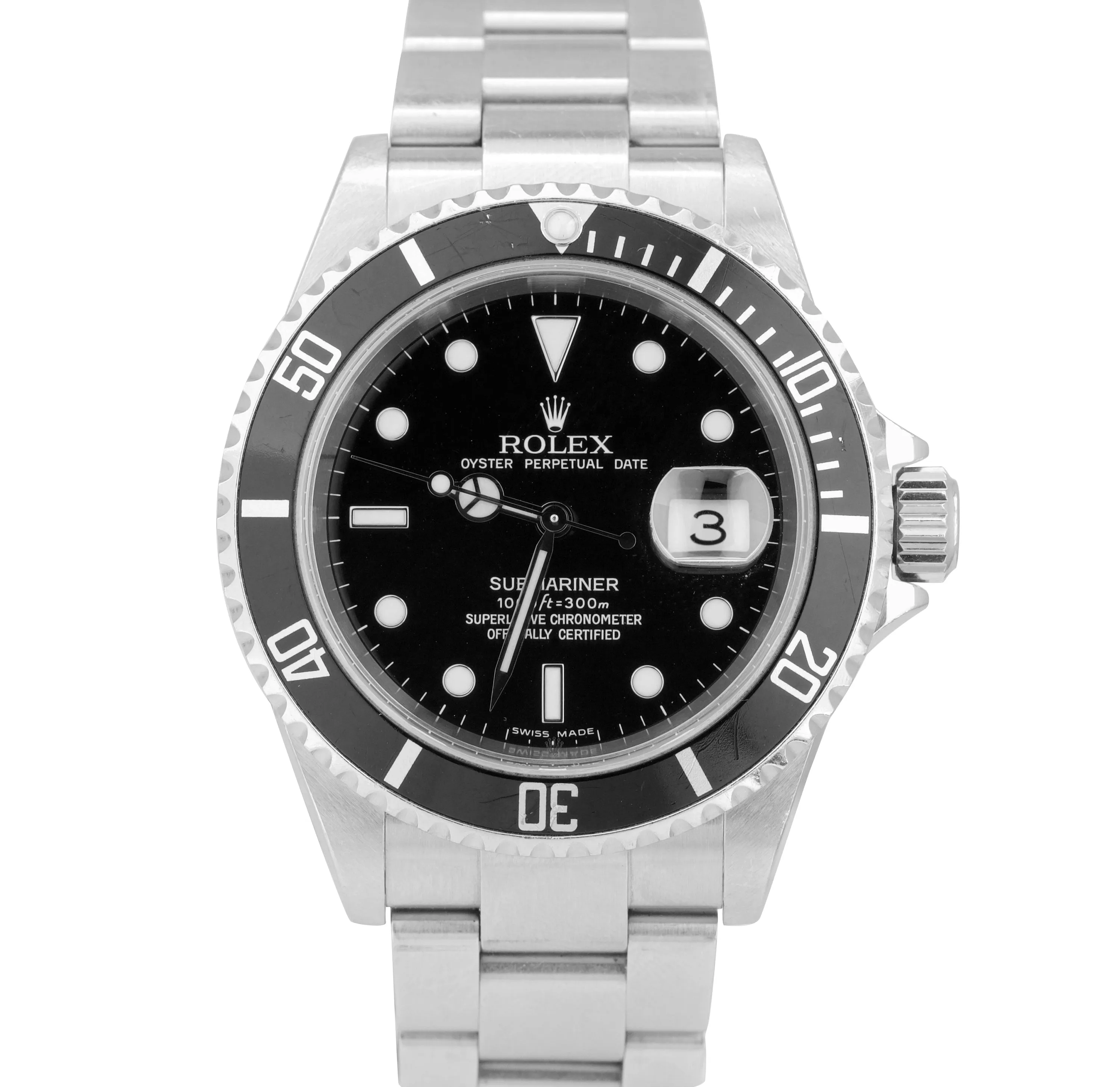 UNPOLISHED 2008 Rolex Submariner Date 16610 NO HOLES 40mm Black Steel Dive Watch