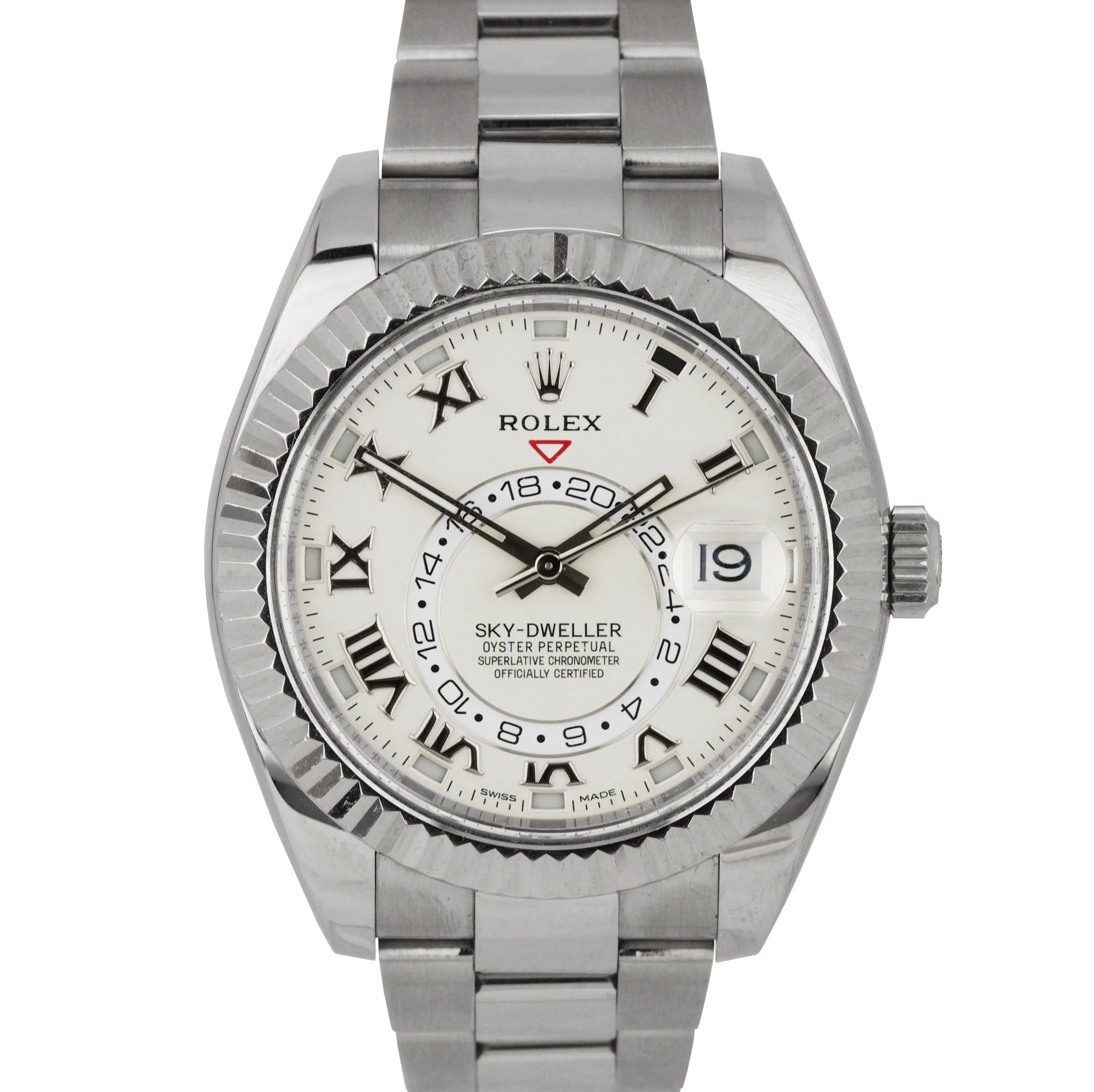 UNPOLISHED 2017 Rolex Sky-Dweller 18K White Gold 42mm Ivory Roman Watch 326939