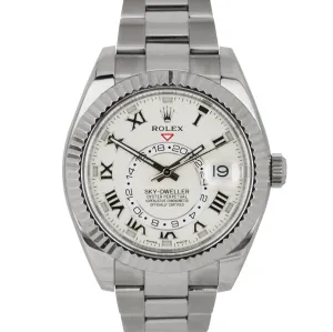 UNPOLISHED 2017 Rolex Sky-Dweller 18K White Gold 42mm Ivory Roman Watch 326939
