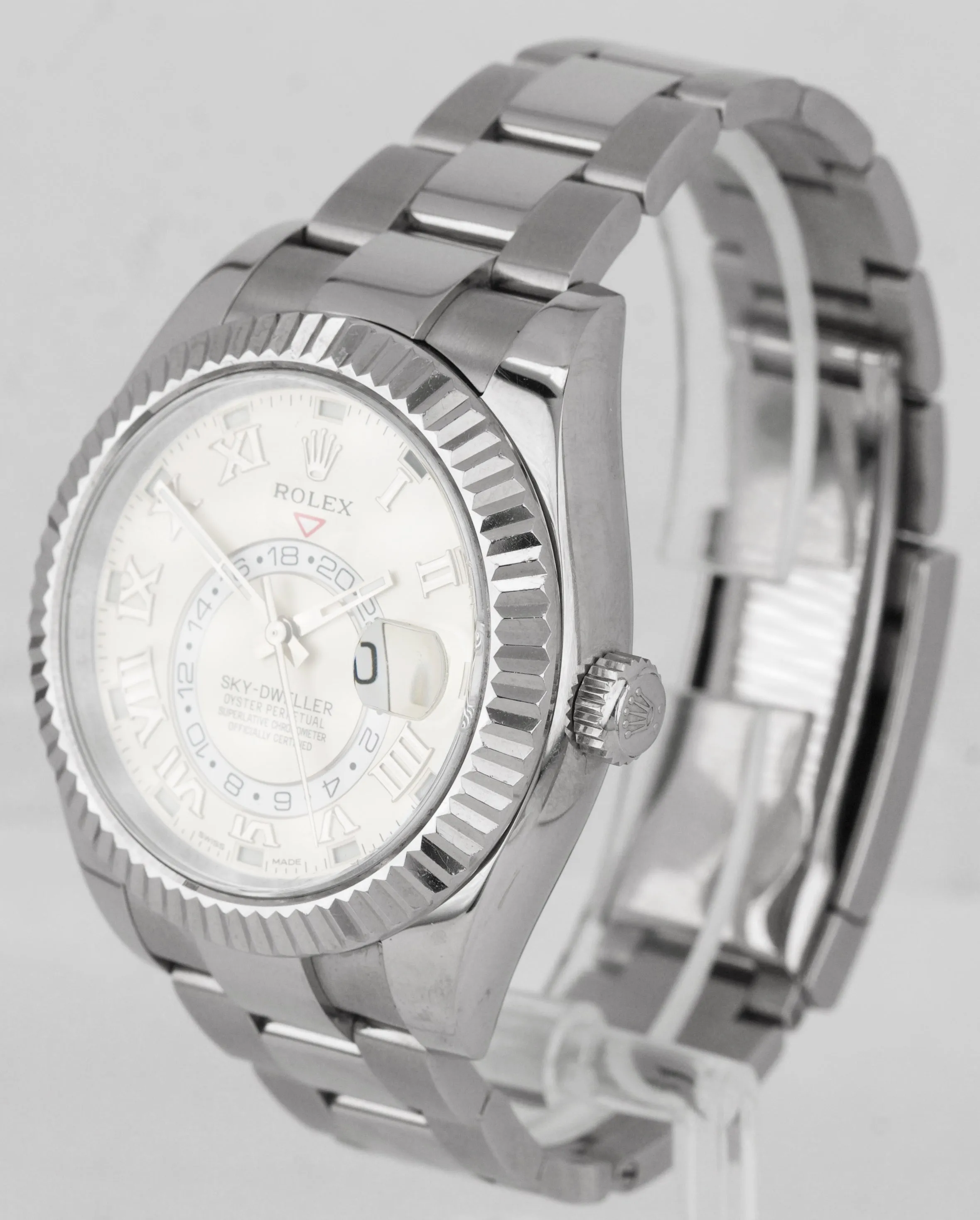 UNPOLISHED 2017 Rolex Sky-Dweller 18K White Gold 42mm Ivory Roman Watch 326939
