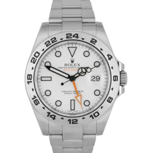 UNPOLISHED Rolex Explorer II 42mm 216570 White Orange Stainless GMT Date Watch