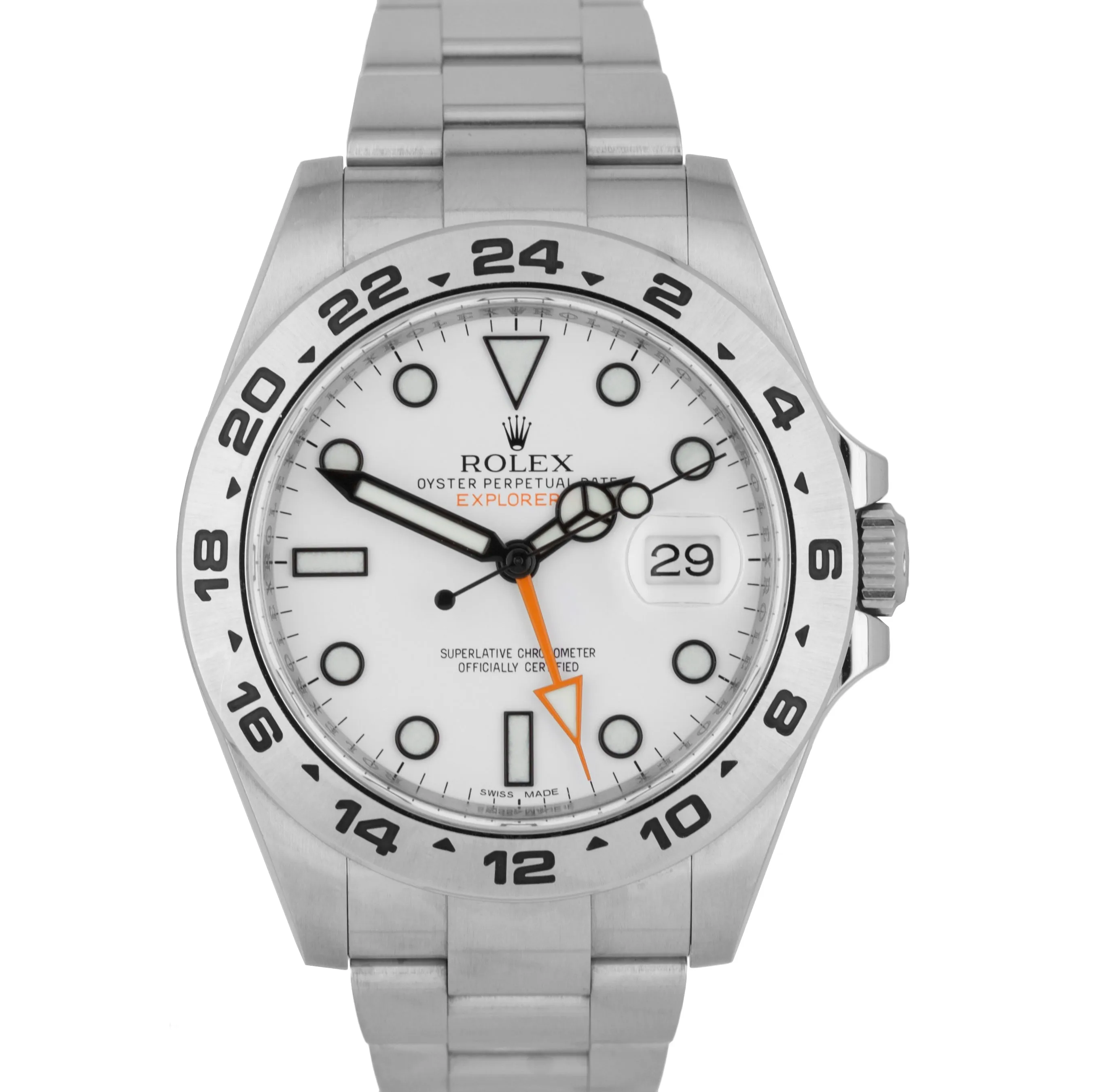 UNPOLISHED Rolex Explorer II 42mm 216570 White Orange Stainless GMT Date Watch
