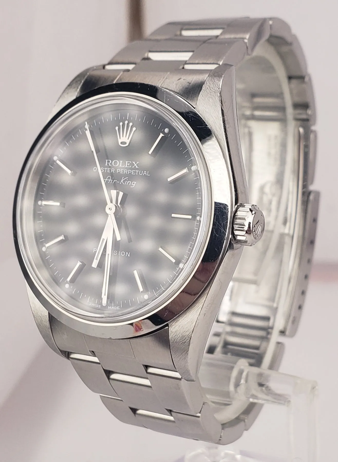 UNPOLISHED Rolex Oyster Perpetual Air-King Black NO-HOLES 34mm Watch 14000 M