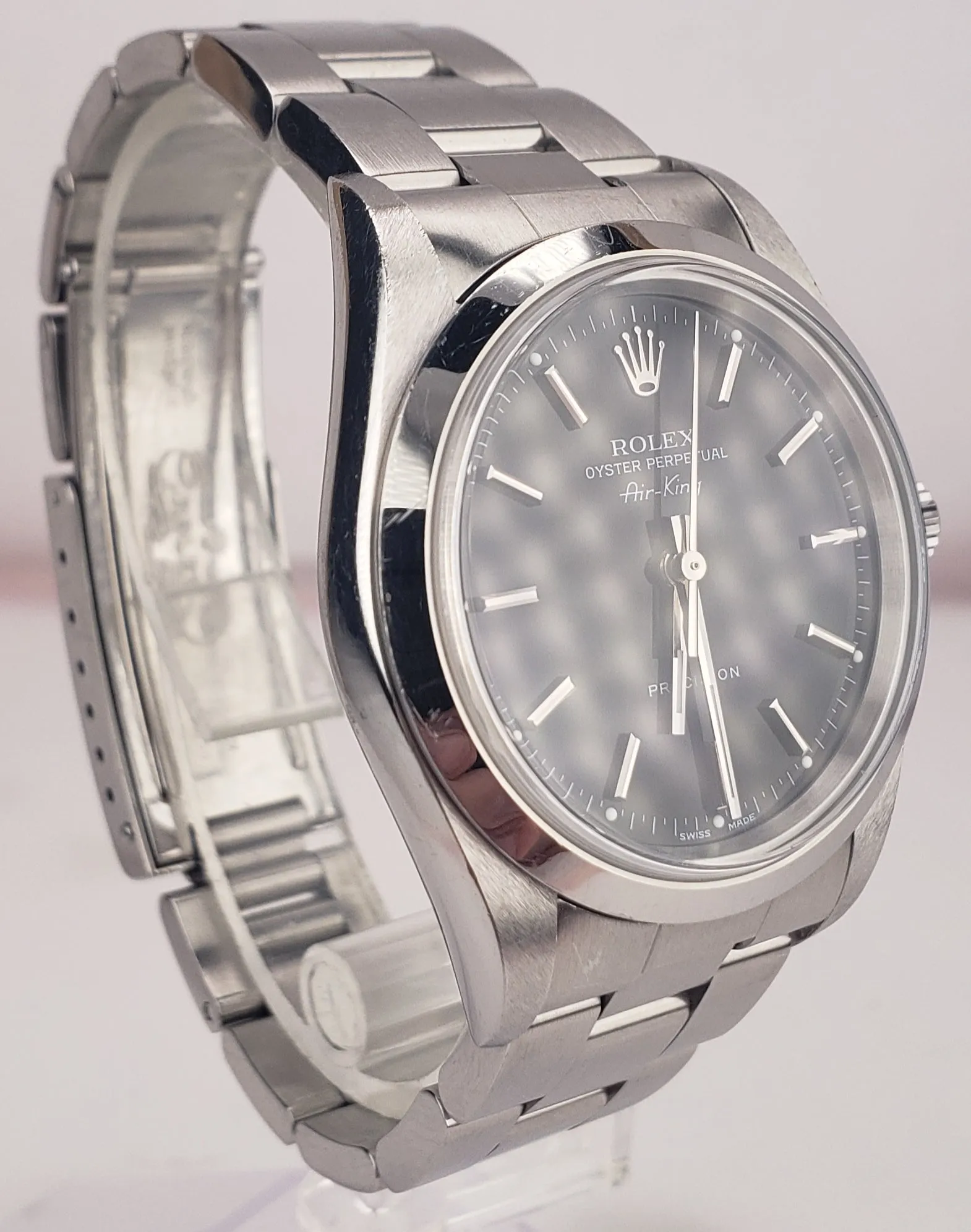 UNPOLISHED Rolex Oyster Perpetual Air-King Black NO-HOLES 34mm Watch 14000 M