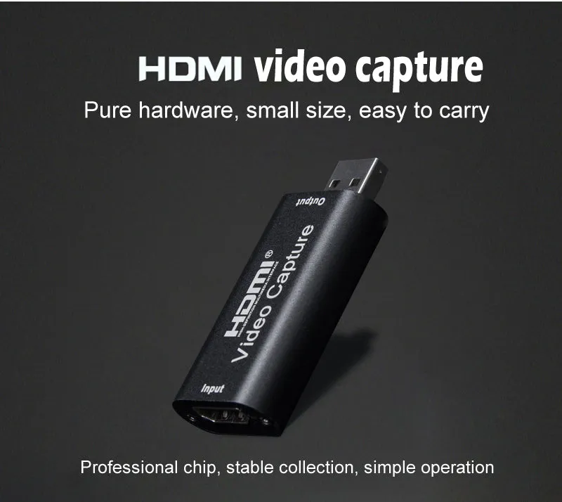 USB 2.0 HDMI Channel Metal Video Capture Card Live Recording Box Supports OBS black
