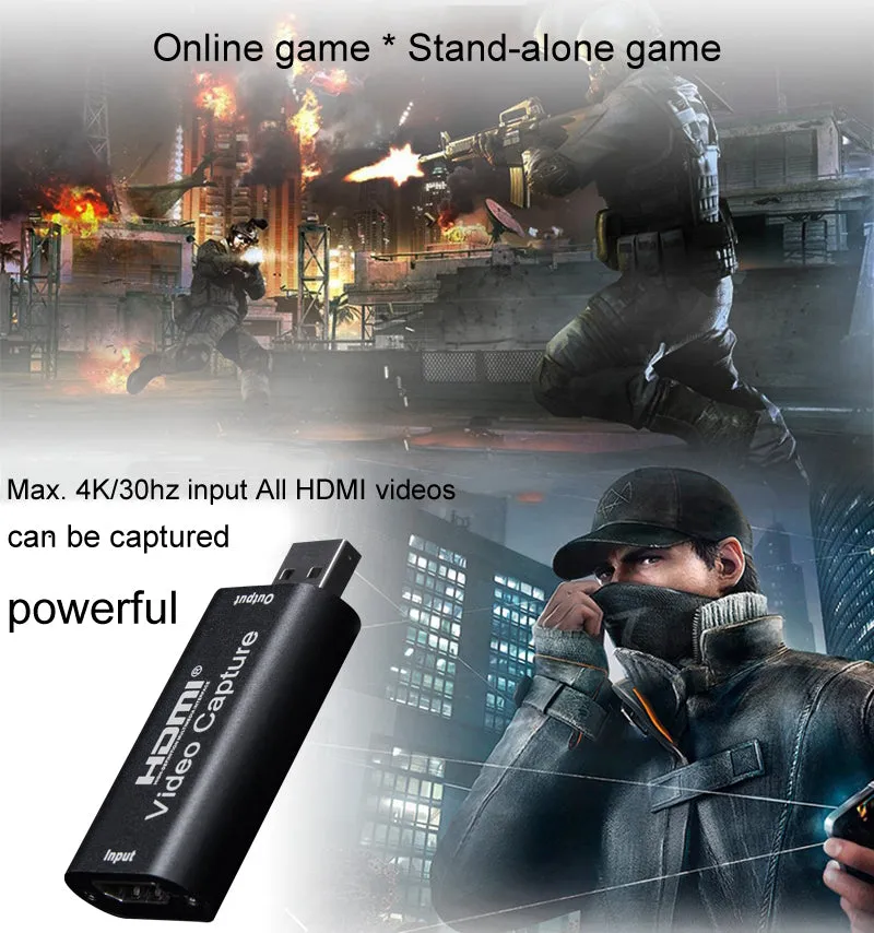 USB 2.0 HDMI Channel Metal Video Capture Card Live Recording Box Supports OBS black