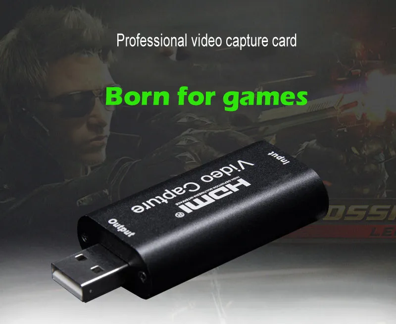 USB 2.0 HDMI Channel Metal Video Capture Card Live Recording Box Supports OBS black