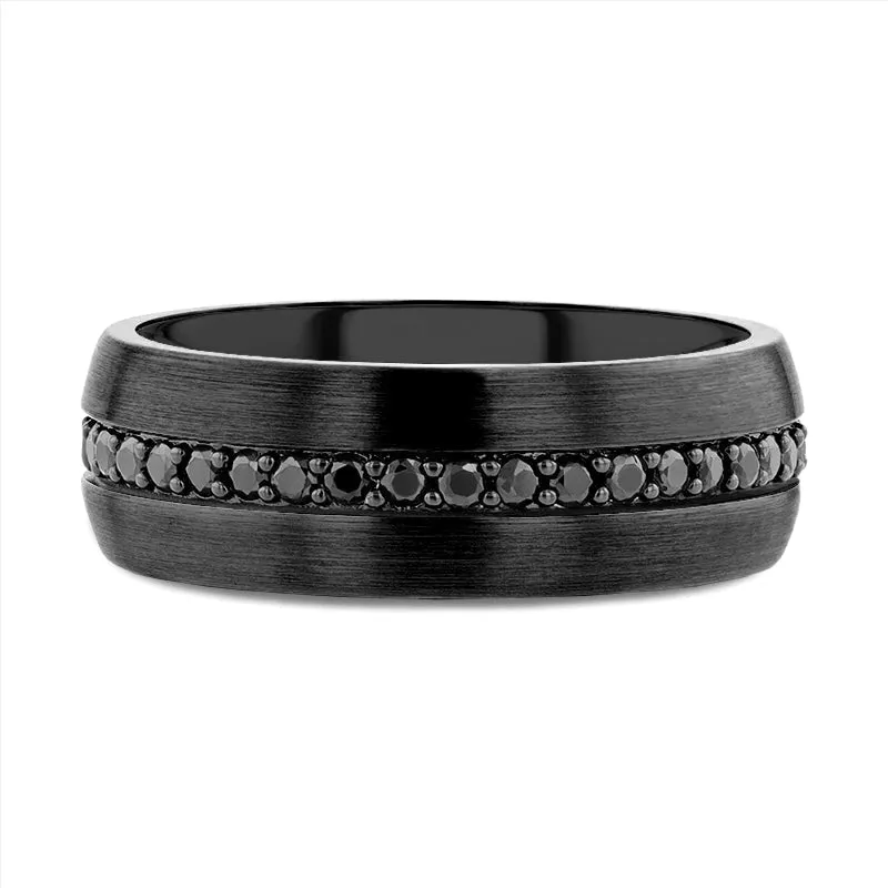 VALIANT | Black Tungsten Ring, Black Sapphires, Domed