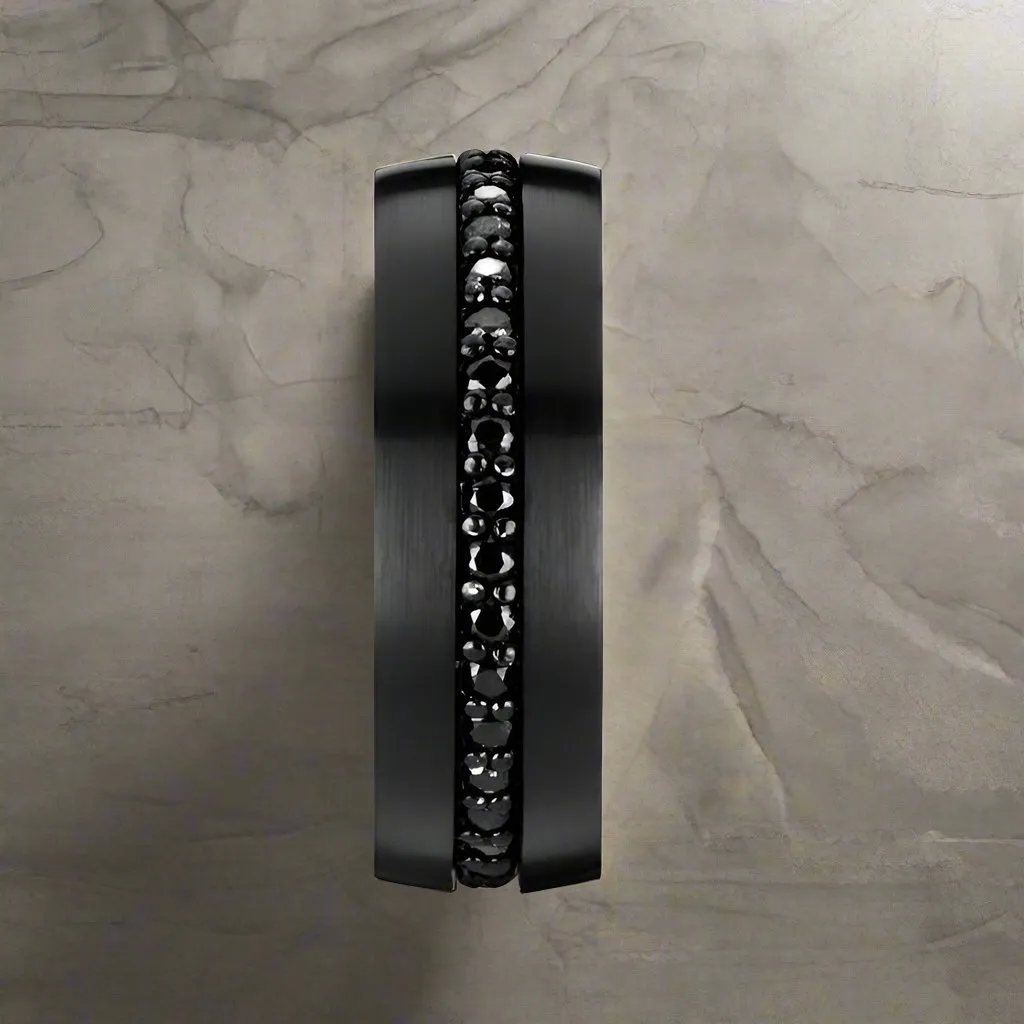 VALIANT | Black Tungsten Ring, Black Sapphires, Domed