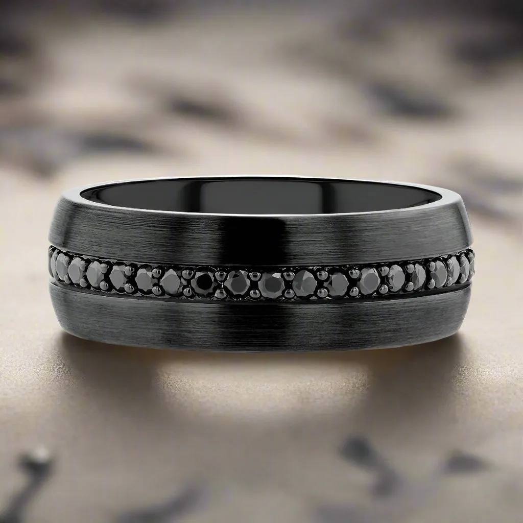 VALIANT | Black Tungsten Ring, Black Sapphires, Domed