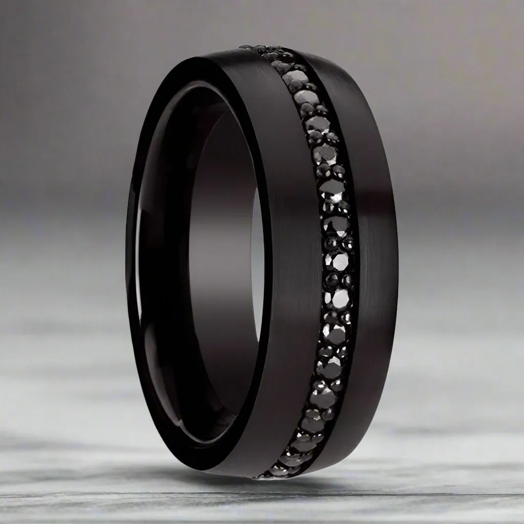 VALIANT | Black Tungsten Ring, Black Sapphires, Domed