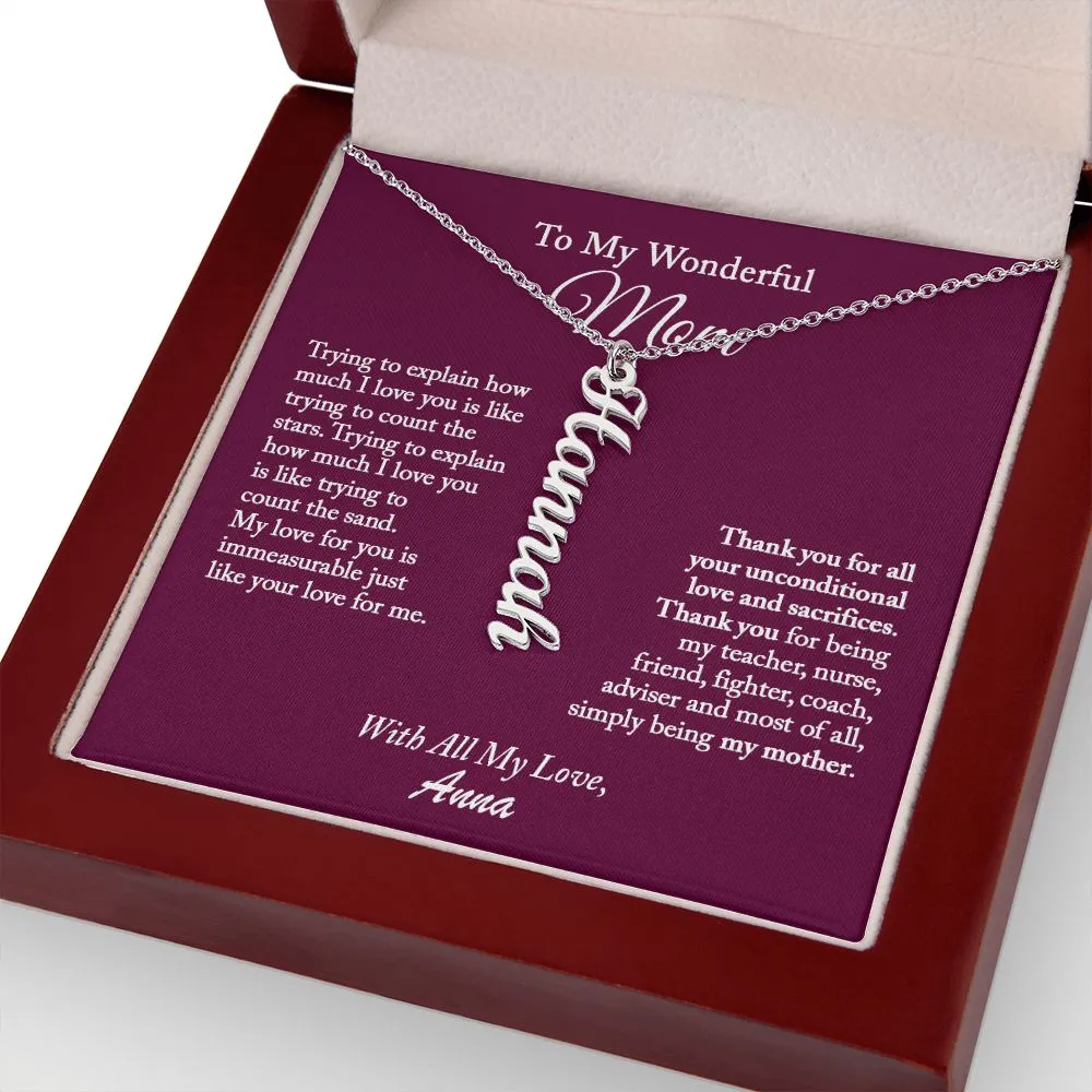Vertical Name Necklace for Mom, Mom Necklace, Mom Gift from Daughter