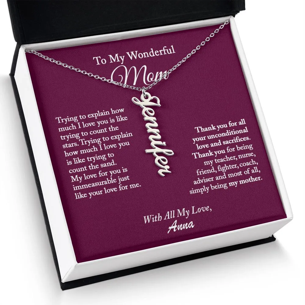 Vertical Name Necklace for Mom, Mom Necklace, Mom Gift from Daughter