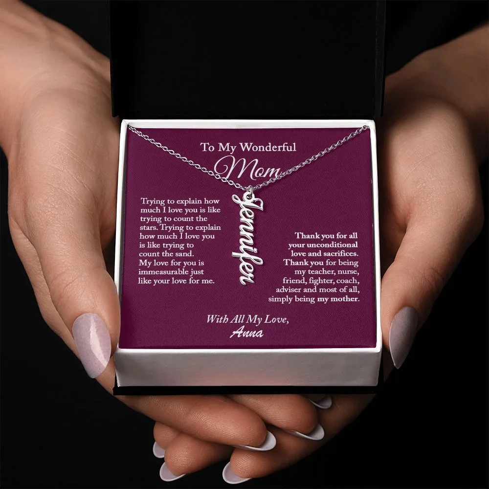 Vertical Name Necklace for Mom, Mom Necklace, Mom Gift from Daughter