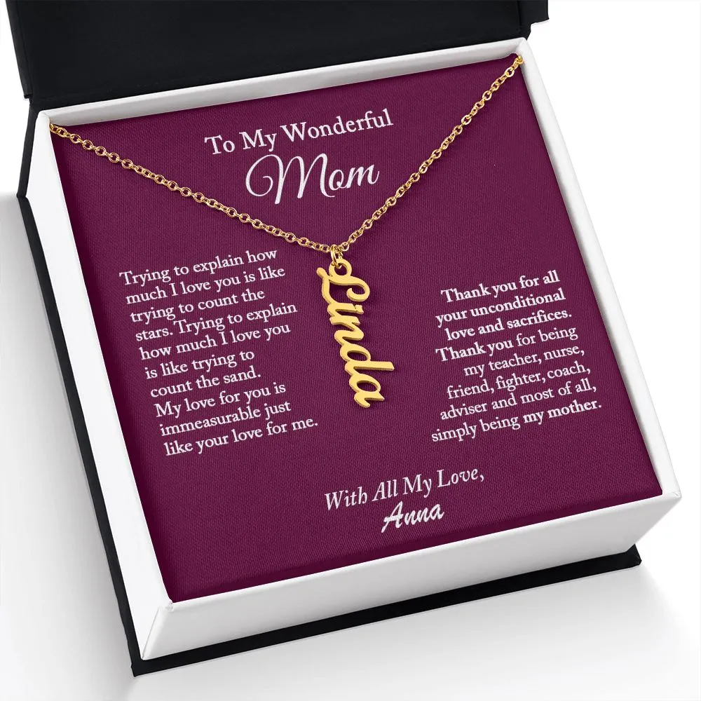 Vertical Name Necklace for Mom, Mom Necklace, Mom Gift from Daughter