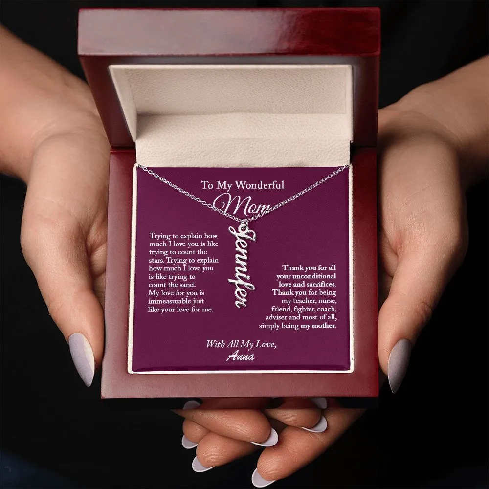 Vertical Name Necklace for Mom, Mom Necklace, Mom Gift from Daughter