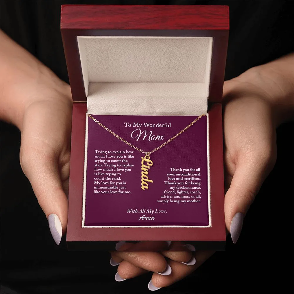 Vertical Name Necklace for Mom, Mom Necklace, Mom Gift from Daughter