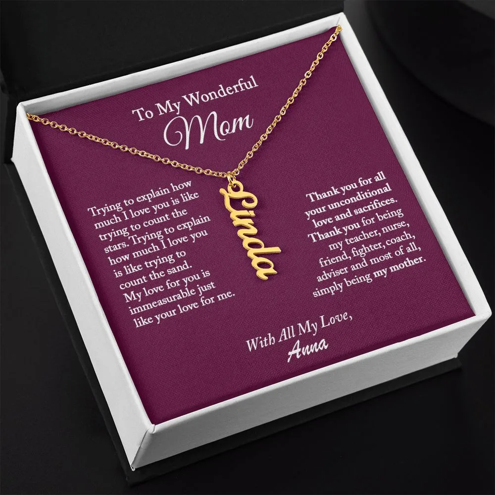 Vertical Name Necklace for Mom, Mom Necklace, Mom Gift from Daughter